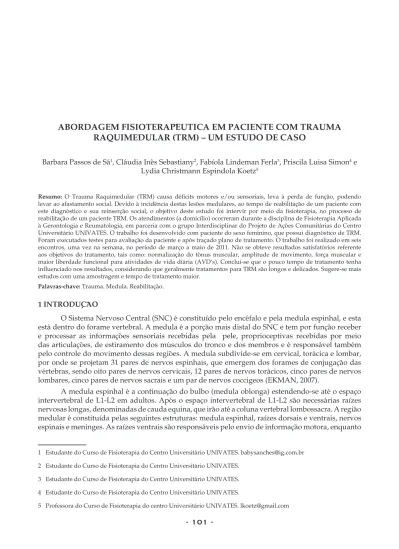 Abordagem Fisioterap Utica Em Paciente Trauma Raquimedular Trm Um