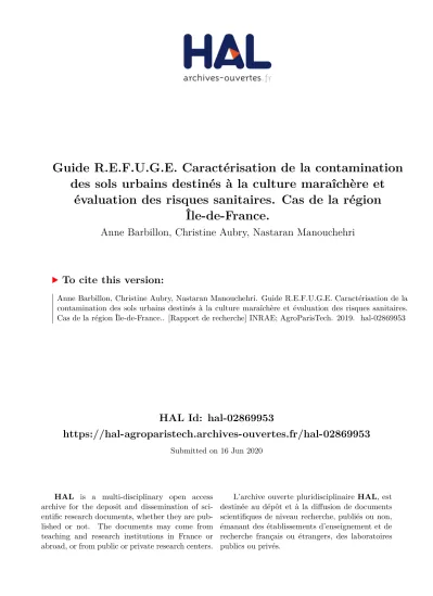 Guide R E F U G E Caract Risation De La Contamination Des Sols Urbains