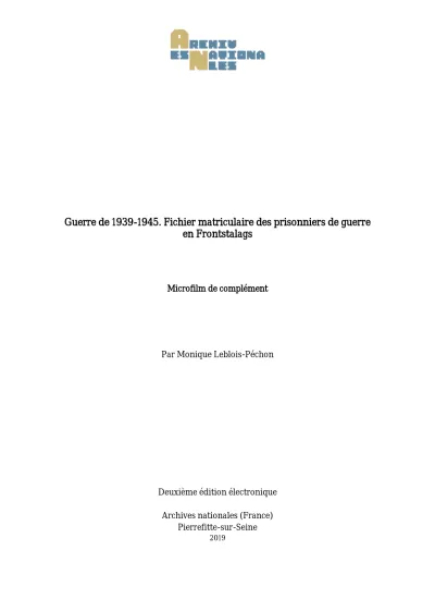 Guerre De Fichier Matriculaire Des Prisonniers De Guerre En Frontstalags