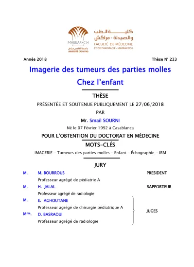 Imagerie Des Tumeurs Des Parties Molles Chez Lenfant