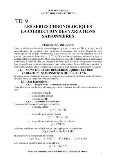 Td Corrig Les S Ries Chronologiques La Correction Des Variations