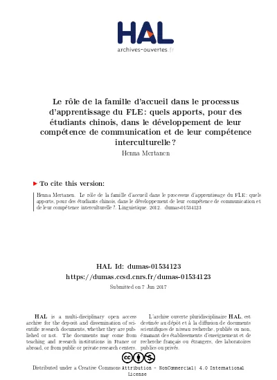 Le rôle de la famille daccueil dans le processus dapprentissage du