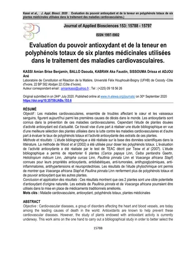 Evaluation du pouvoir antioxydant et de la teneur en polyphénols totaux