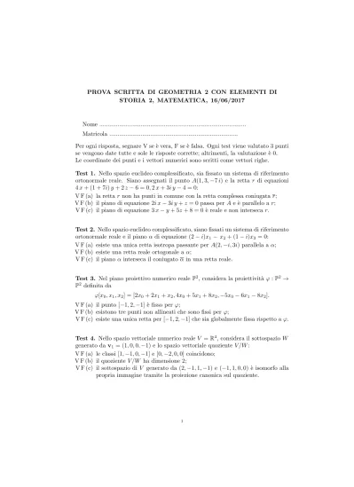 Prova Scritta Di Geometria Con Elementi Di Storia Matematica