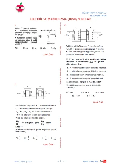 Elektrik Ve Manyetizma Km S Nav Sorular