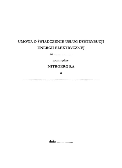 UMOWA O ŚWIADCZENIE USŁUG DYSTRYBUCJI ENERGII ELEKTRYCZNEJ nr