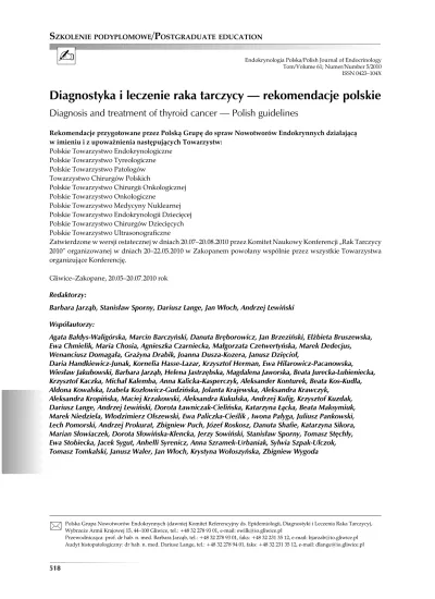 Diagnostyka I Leczenie Raka Tarczycy Rekomendacje Polskie