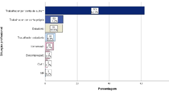 Figure 6 - Distribution of absolute and relative frequencies of participants by the professional  situation (elaborated by the author) 