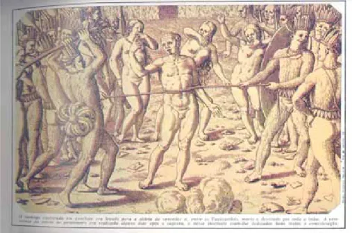 Figura 1. “O inimigo capturado em combate era levado para a aldeia do vencedor e, entre os Tupinambás, morto e  devorado por toda a tribo