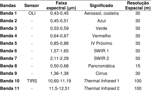 Tabela 2  – Características das imagens do satélite Landsat 8. 