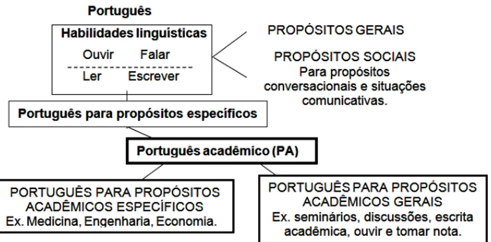 Figura 1 - Posição do português acadêmico no panorama lingüístico 