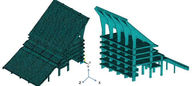 Figure 5. Finite element model of the grandstands. 