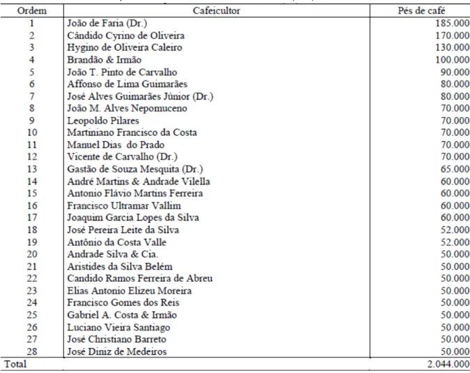 Tabela 11  –  Maiores produtores de café em Franca (SP) - 1901 