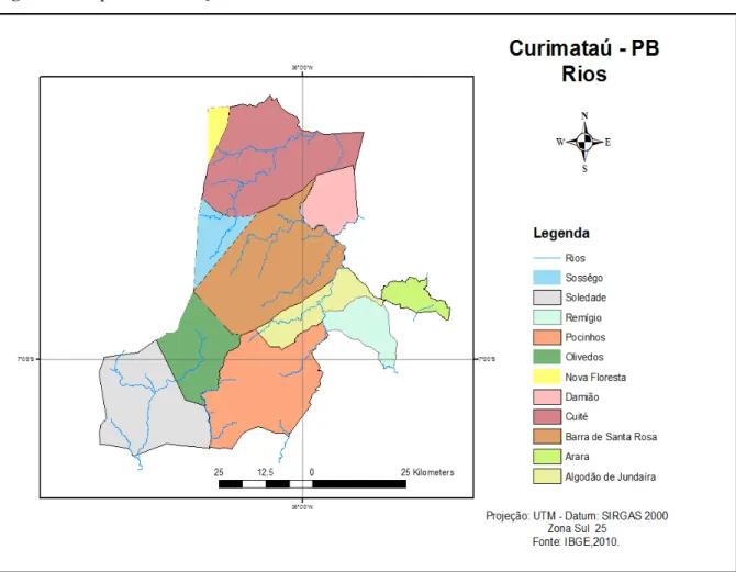 Figura 5 - Mapa da distribuição dos rios do Curimataú Ocidental da Paraíba