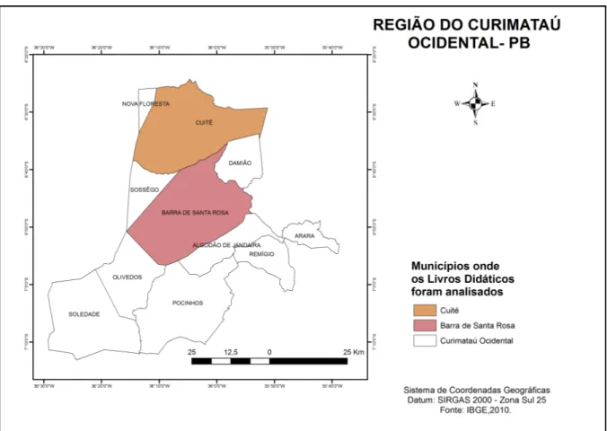 Figura 8 - Mapa dos municípios onde os livros didáticos foram analisados