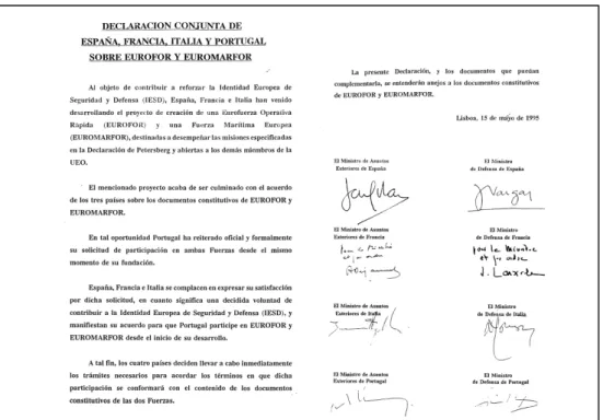 Figura 1: Declaração conjunta de criação da EUROFOR e EUROMARFOR 