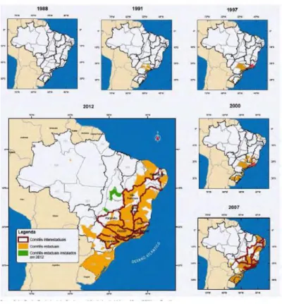 Figura 3  –  Evolução da instalação dos Comitês de Bacia no Brasil (1988-2012) 