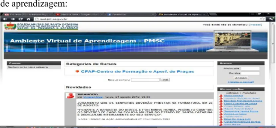 Figura nº. 7 – Página inicial de acesso ao AVA do Curso de Cabo. 