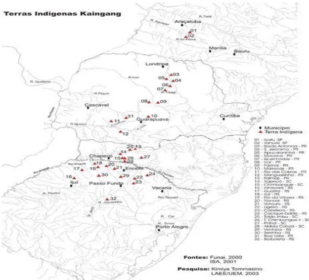 Figura 1: Mapa das Terras Indígenas Kaingang 