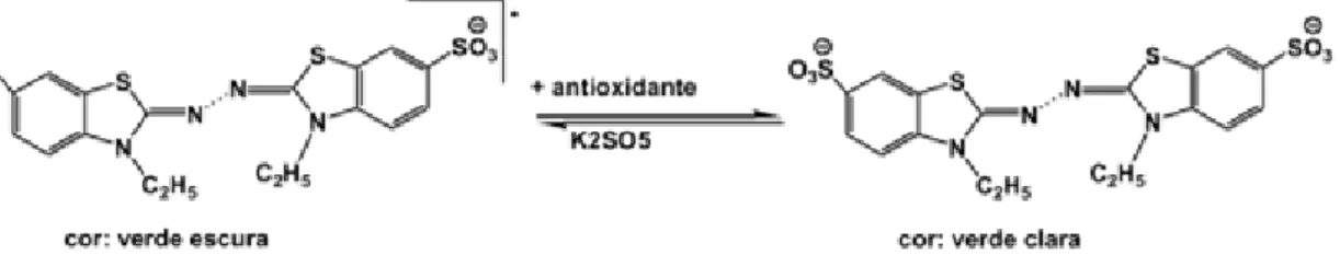 Figura 7: Reação do radical ABTS com um antioxidante   [Fonte: Vasconcelos et al., 2007].