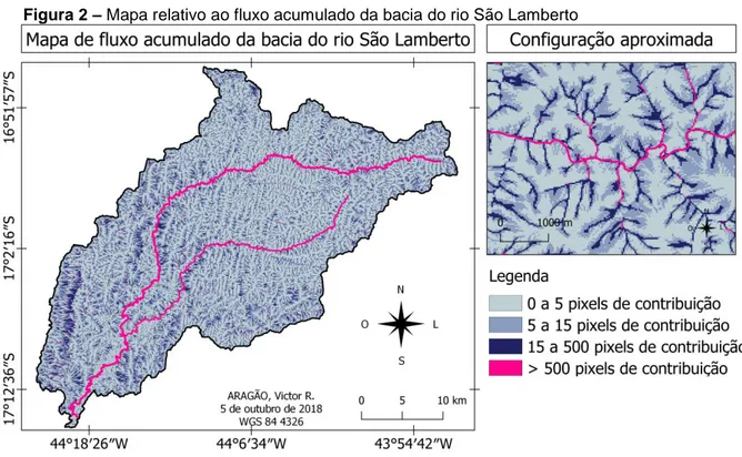 Figura 2 – Mapa relativo ao fluxo acumulado da bacia do rio São Lamberto 