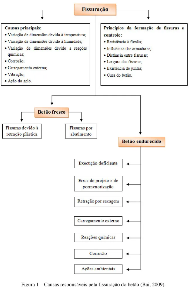 Figura 1 – Causas responsáveis pela fissuração do betão (Bai, 2009). 