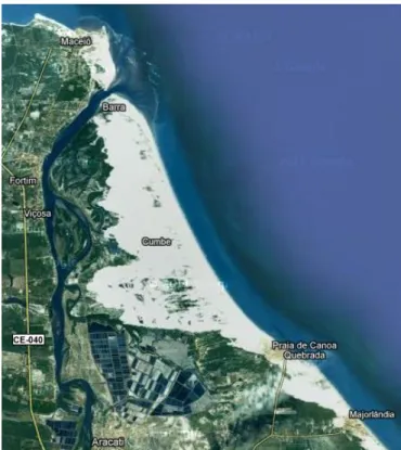 Figura  1.  Imagem  de  satélite  da  Foz  do  Rio  Jaguaribe  (Fonte    google  maps,  2011  -  2km)
