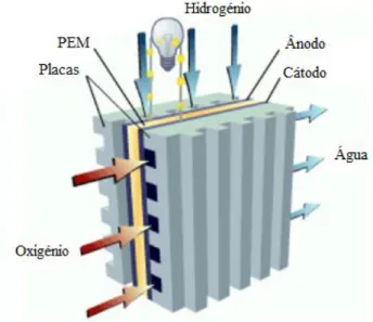 Figura 42 – Esquema de funcionamento de uma célula típica de combustível PEM [92] 