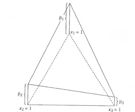 Figura 17: Modelo linear de uma mistura com três ingredientes com:            (111) . 