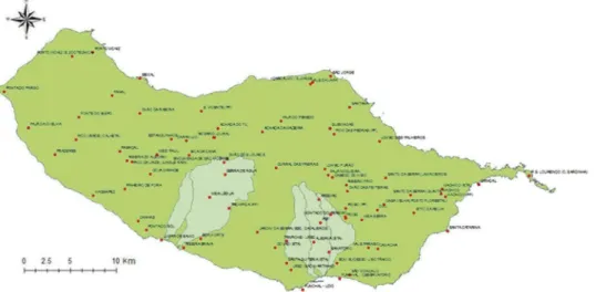 Figura 1. Distribuição espacial das estações de monitorização existentes na Madeira.