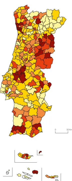 Figura 2.6  Taxa de crescimento da proporção de  RU recolhidos seletivamente, por município, entre  2011 e 2014 (%)   Fonte: IINE, Estatísticas dos resíduos urbanos.