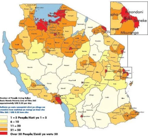 Figure 1 - Number of poor people per square kilometer (Adaptation from REPOA) 4