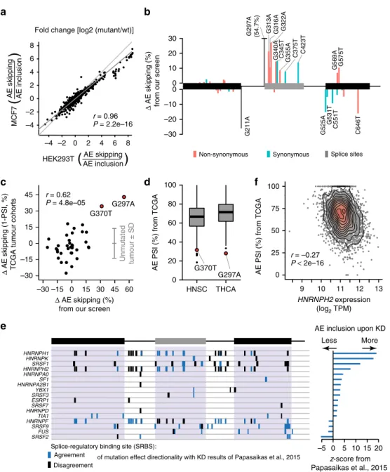 Fig. 3 Mutation effects are recapitulated in human cancer patients and point to regulatory RNA-binding proteins