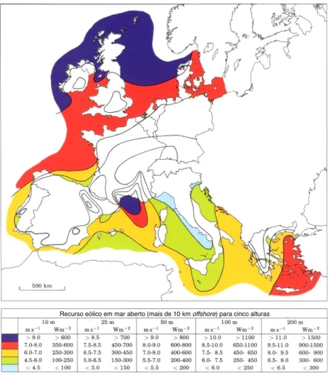 Figura 3.1: Recurso eólico Europeu em mar aberto. (www.windatlas.dk)