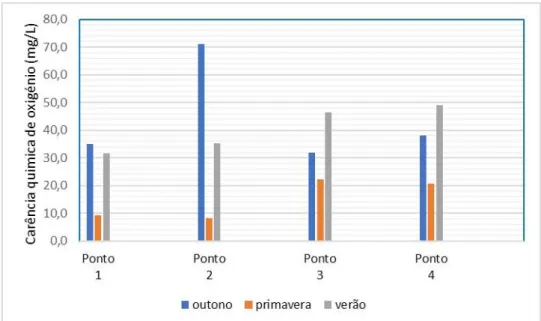 Figura 13- Valores sazonais e espaciais da carência qu í mica de oxig é nio 