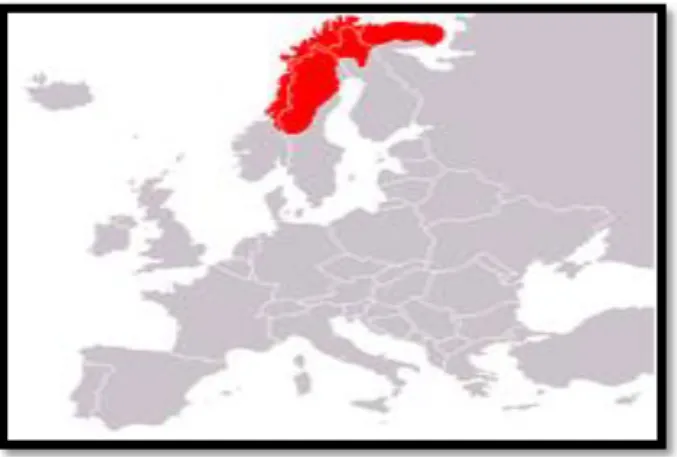 Fig. 1 Território Sámi (Fonte: http://en.wikipedia.org/wiki/Sami_people) 