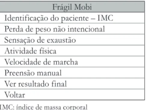 Figura 1. Reprodução da tela do aplicativo Frágil Mobi. Jequié, Bahia. 2014.