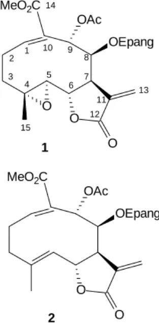 Figura 1. Chemical structures of enhydrin (1) and uvedalin (2) from P. sonchifolia.