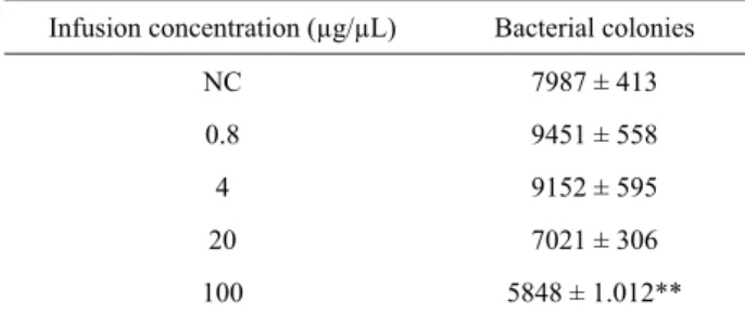 Table 1. Result of DH10B bacterial transformation at study  concentrations of the infusion of B
