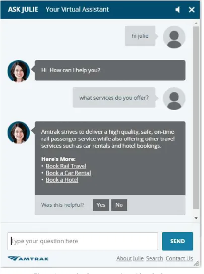 Figure 1 - sample of a conversation with a chatbot  Font: https://www.amtrak.com/home.html