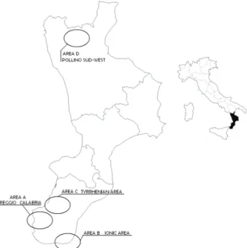 Figure  1.  Calabrian  collection  areas  of  wild  population  of  thyme samples.