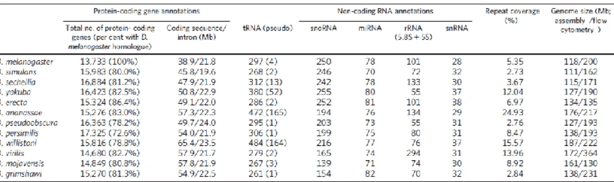 Table 1- A summary of annotated features across all 12 sequenced genomes (adapted from [25])