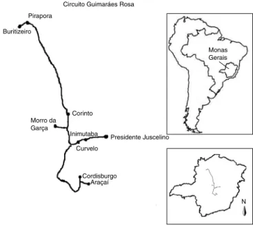 Fig. 1. Paths taken by Guimarães Rosa through the “sertão”.