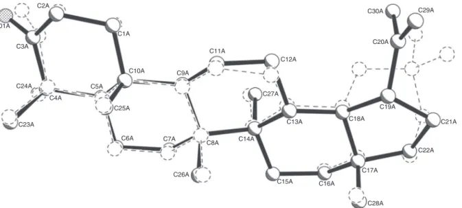 Fig. 4. Fitting of the molecular structures of lupenone and ␤-amyrone. In the crystal structure the two different molecules also form separate helical arrangements along the b-axis.