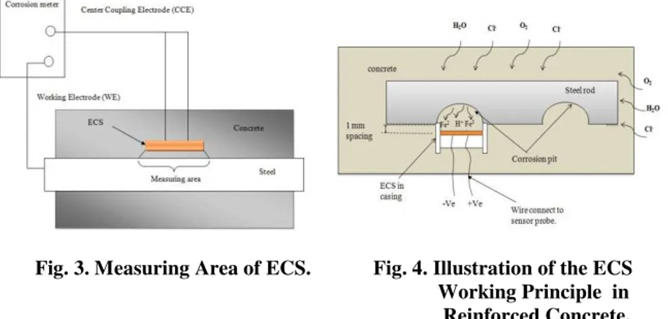 Fig. 3. Measuring Area of ECS. Fig. 4. Illustration of the ECS Working Principle in Reinforced Concrete