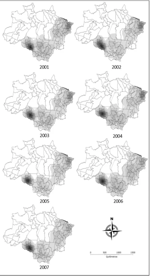 Figure 1 – Spatial distribution according to the Kernel smoothing method for annual 