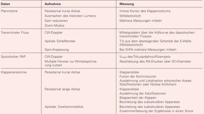 Tabelle 5: Echokardiographische Befunde, die für das Vor-