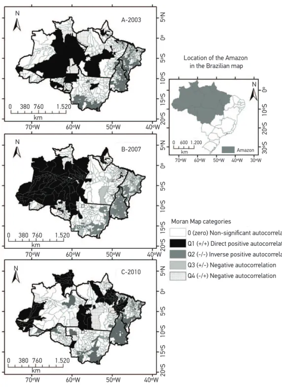 Figure 3. Moran Map for the proportion of epidemic months in cities of the endemic area