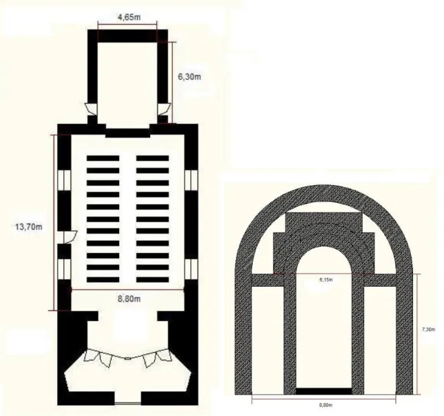 Figura 4.6 – Planta e Corte da Igreja Antiga de Santo Ovídio    