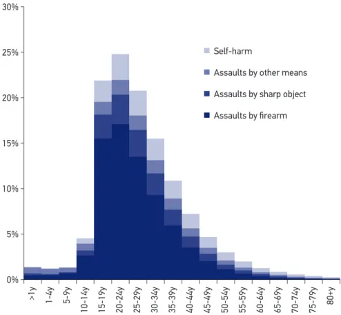 Figure 1. Proportional distribution of DALYs by violence, by age group, Brazil, in 2015.